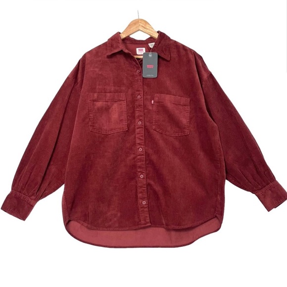 Levis Elliot Utility Long Sleeves Shirt Sz S Red Corduroy Oversized Button Up - Picture 3 of 10